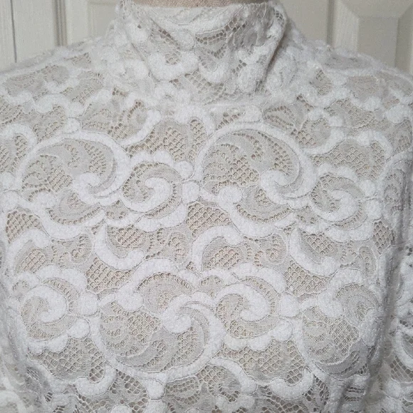 White House Black Market White Lace Mock Neck Long-Sleeve Top - Picture 2 of 5